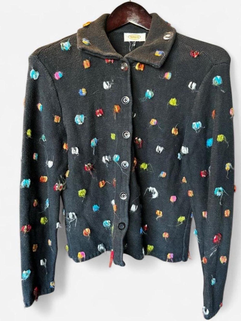 Vintage Talbots Multi-Color Confetti Dot Button Down Cardigan Black Size M/L